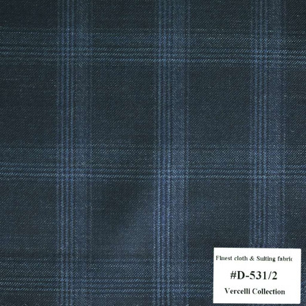 D-531/2 Vercelli V9 - Vải Suit 95% Wool - Xanh Dương Caro